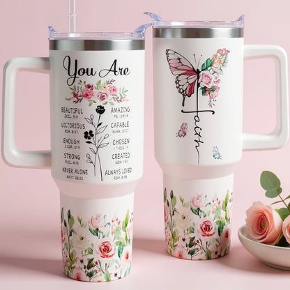 40oz Stainless Steel Insulated Portable Christian Tumbler with Handle, Straw & Lid - Religious Encouraging Gift for Mom on Mother's Day, Iced Tea Flask Kitchen Drinkware