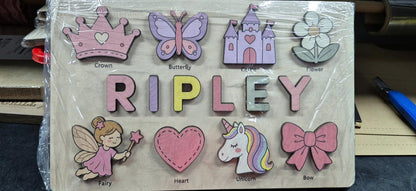 Personalized Princess Name Puzzle, Fairy Tale Wooden Puzzle Girls, Montessori Name Board, Unicorn Learning Toy, Toddler Educational Puzzle