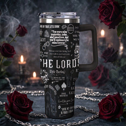 The Lords Dark Romance 40oz Tumbler with Handle, Barrington University Bookish Fan Gift, Ryat Silas Tyson Sin Custom Aesthetic Travel Mug, Little Darling Dark Romance Merchandise