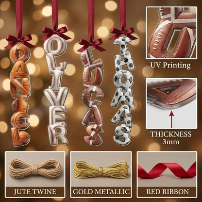 Custom Name Sport Alphabet Acrylic Ornament, Personalized Custom Shaped Christmas Ornament, Sports Lover Holiday Keepsake
