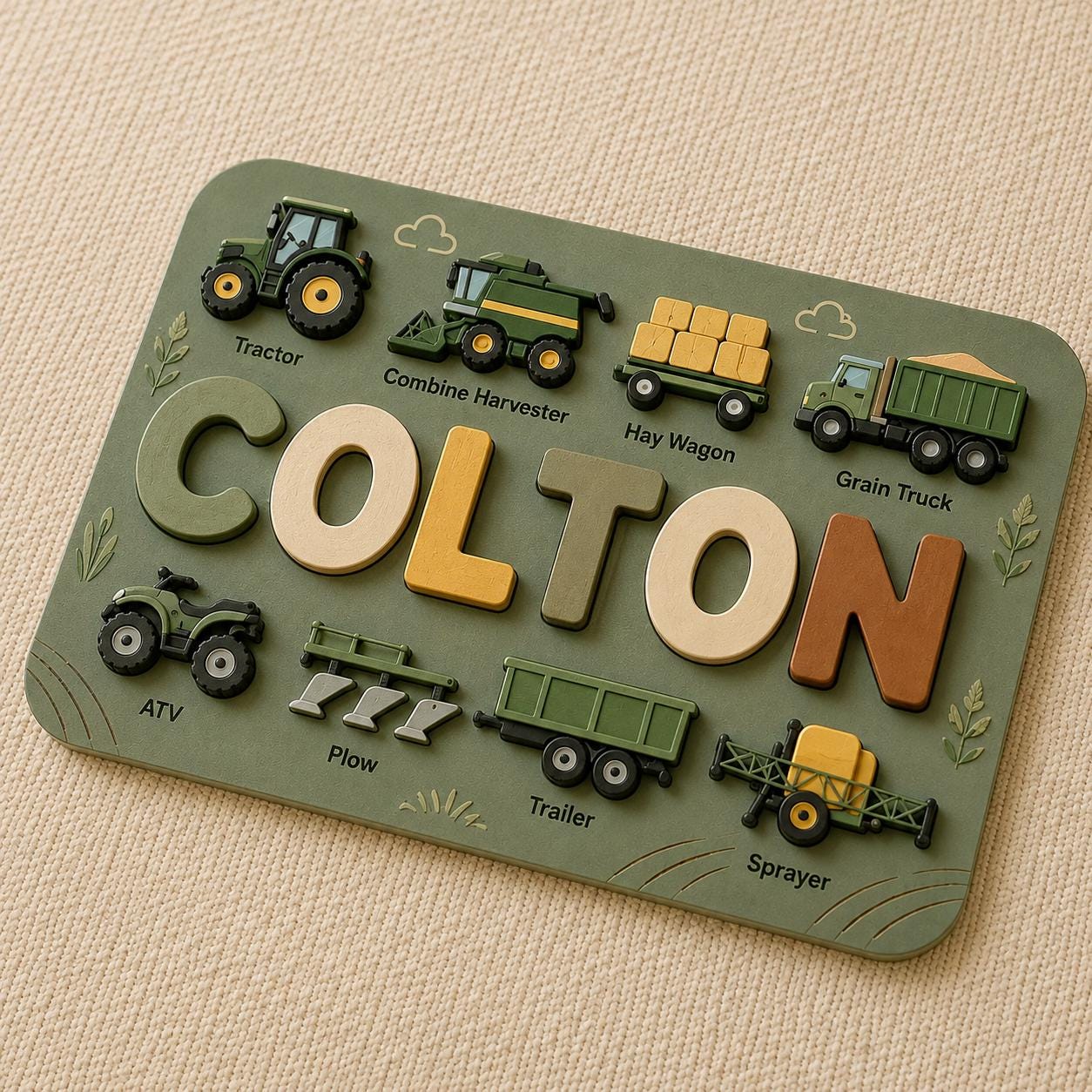 Personalized Farm Name Puzzle, Wooden Farm Vehicle Puzzle for Kids, Tractor Nursery Decor, Farm Birthday Gift, Country Boy Gift