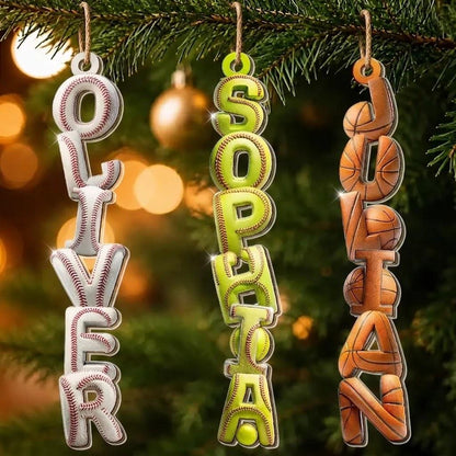 Custom Name Sport Alphabet Acrylic Ornament, Personalized Custom Shaped Christmas Ornament, Sports Lover Holiday Keepsake
