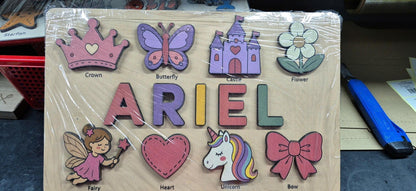 Personalized Princess Name Puzzle, Fairy Tale Wooden Puzzle Girls, Montessori Name Board, Unicorn Learning Toy, Toddler Educational Puzzle