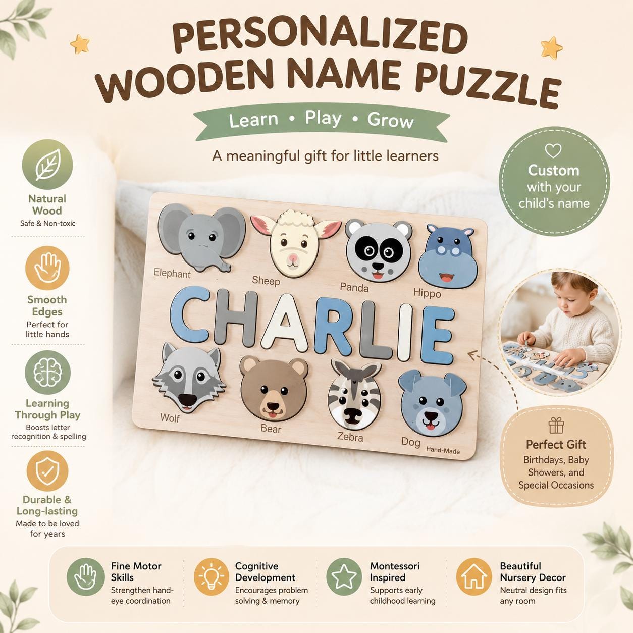 Personalized Farm Name Puzzle, Wooden Farm Vehicle Puzzle for Kids, Tractor Nursery Decor, Farm Birthday Gift, Country Boy Gift