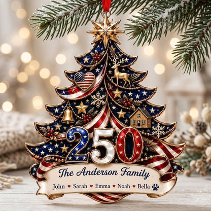 Personalized America 250th Anniversary Ornament 1776-2026, Custom Family Name USA Flag Acrylic Christmas Tree Decor, Patriotic Keepsake Gift