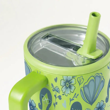 1pc 40oz Stainless Steel Insulated Tumbler with Handle, Insulated Travel Drinkware, Blue Floral Print Travel Mug with Lid, Large Capacity Cup for Water, Coffee, Tea and Iced Drinks, Reusable Portable Car Cup for Home