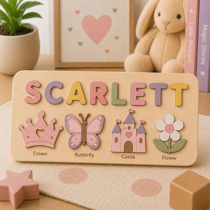 Personalized Princess Name Puzzle, Fairy Tale Wooden Puzzle Girls, Montessori Name Board, Unicorn Learning Toy, Toddler Educational Puzzle