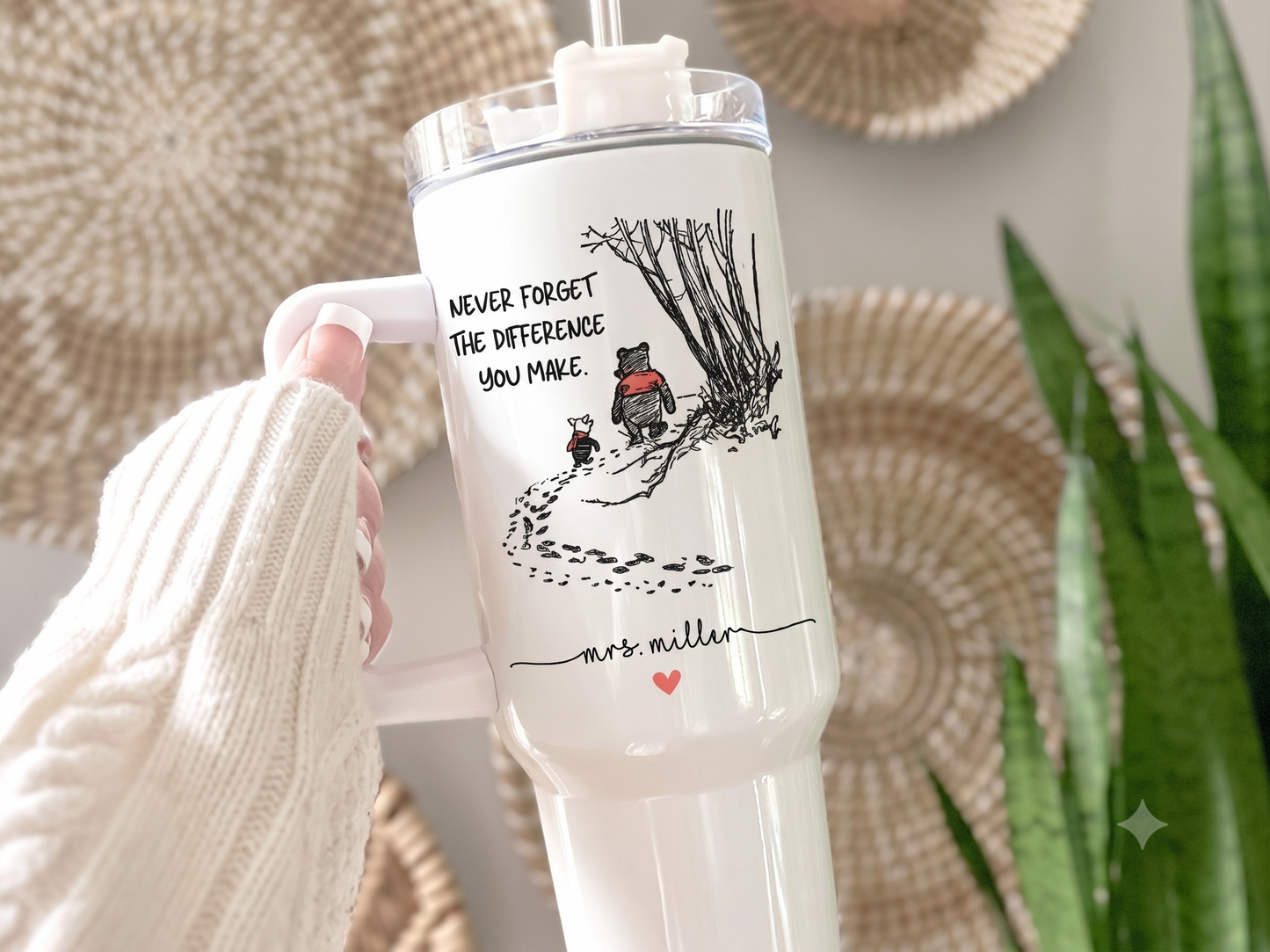 Teacher 40oz Tumbler, Never Forget the Difference You Make Tumbler with Handle Teacher Appreciation Gift Thank You Teacher Travel Mug Cup