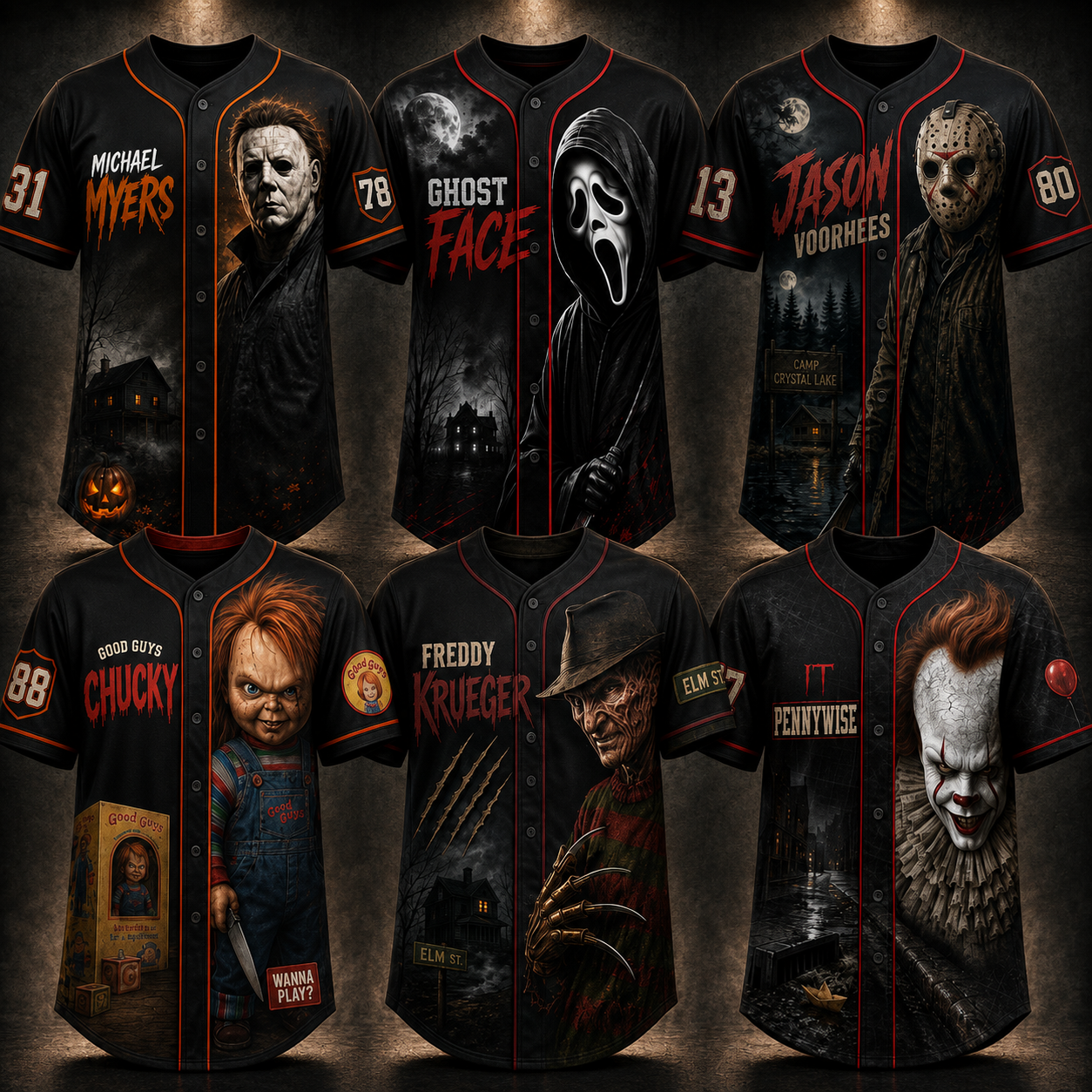 Horror Slasher Baseball Jersey, Classic Horror Movie Characters Shirt