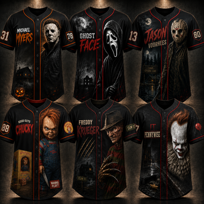 Horror Slasher Baseball Jersey, Classic Horror Movie Characters Shirt