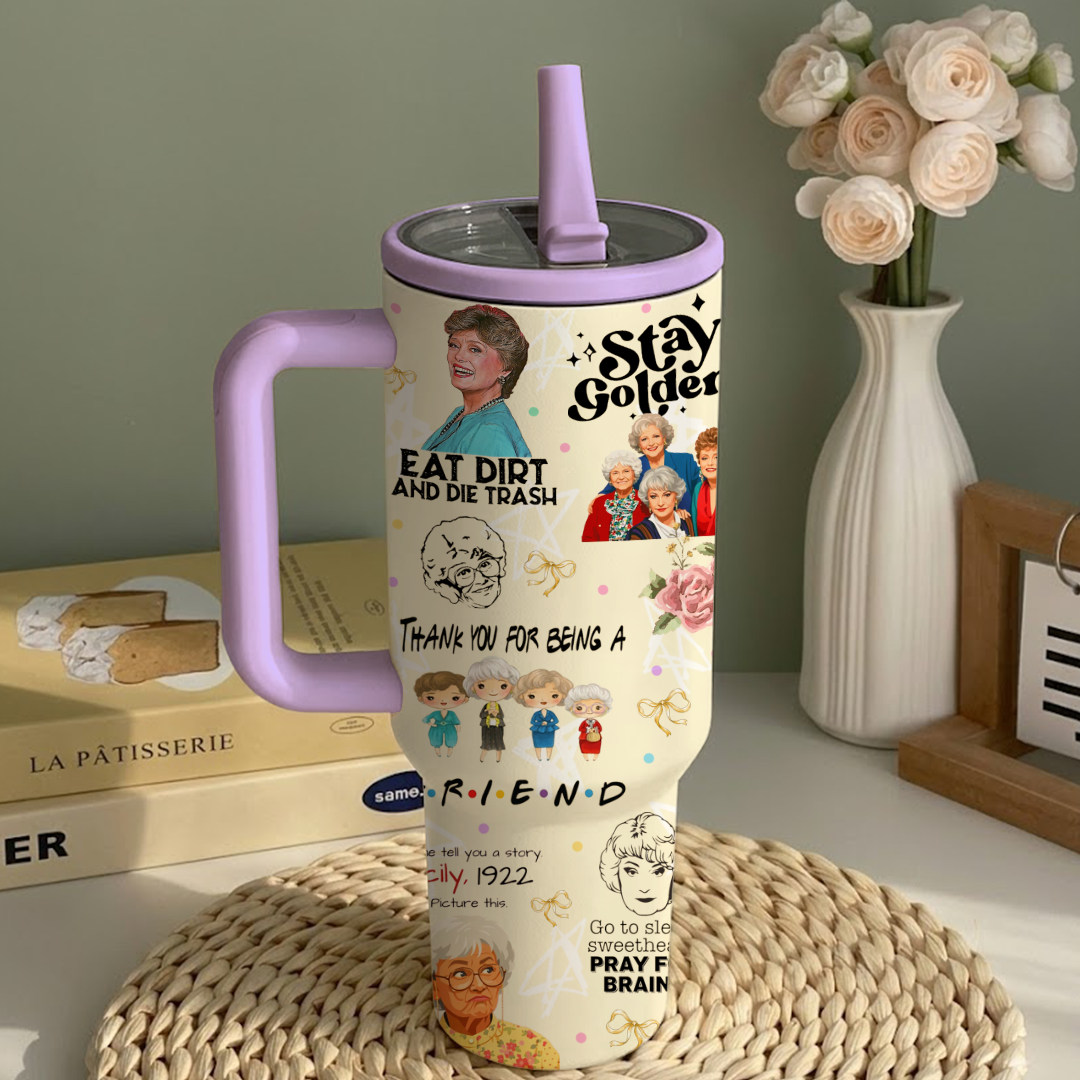 40oz Thank You For Being A Friend Stainless Steel Tumbler with Lid & Straw, Insulated Travel Mug