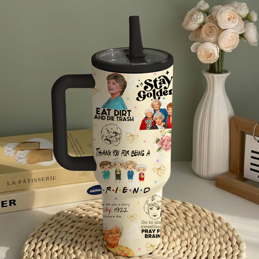 40oz Thank You For Being A Friend Stainless Steel Tumbler with Lid & Straw, Insulated Travel Mug