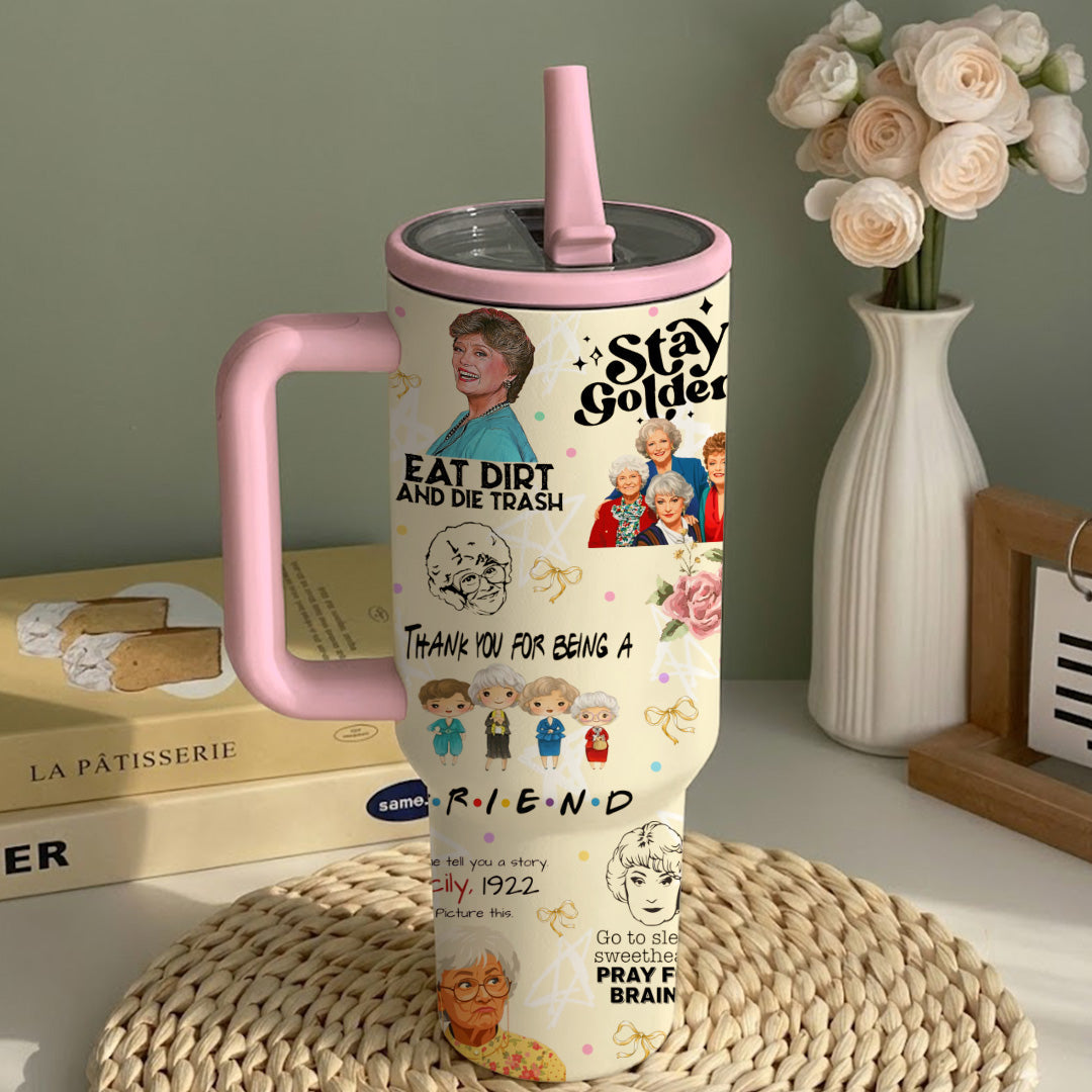 40oz Thank You For Being A Friend Stainless Steel Tumbler with Lid & Straw, Insulated Travel Mug