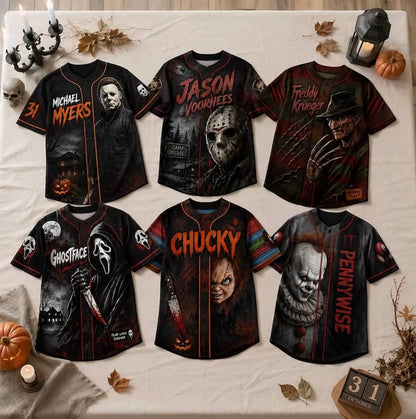 Horror Slasher Baseball Jersey, Classic Horror Movie Characters Shirt