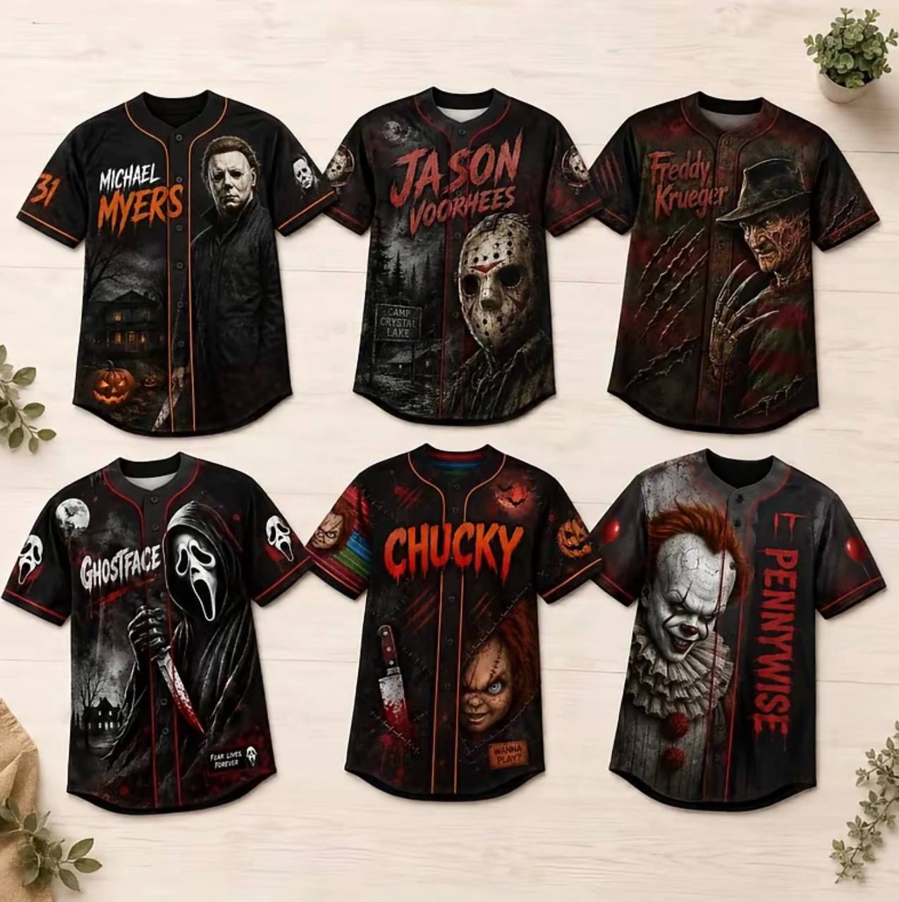 Horror Slasher Baseball Jersey, Classic Horror Movie Characters Shirt
