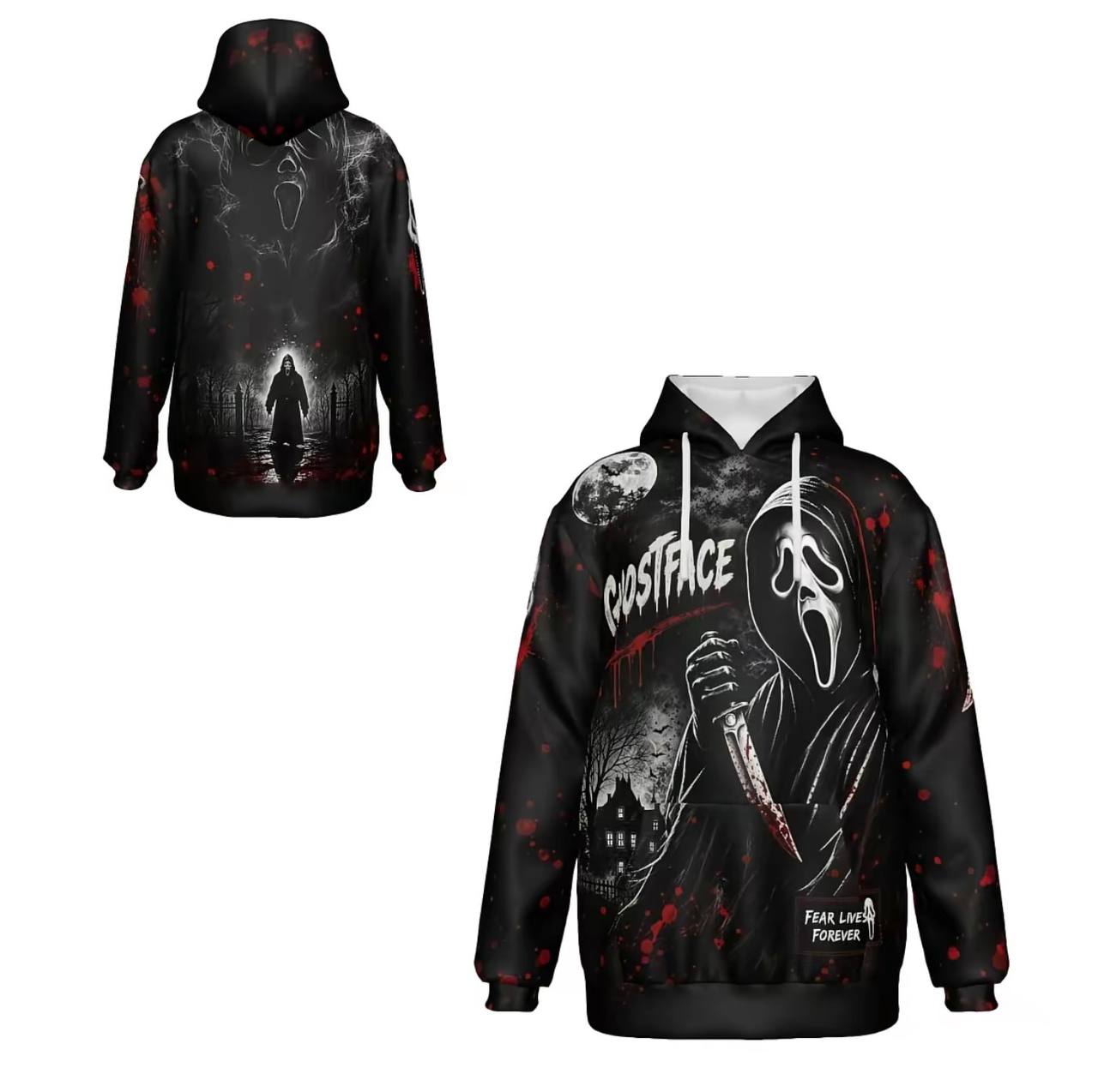 Halloween Horror Classic Villains Pullover Hoodie With Front Kangaroo Pocket, 3D Full Print Casual Sweatshirt, Spooky Movie Graphic Street Hoodie For Men & Women