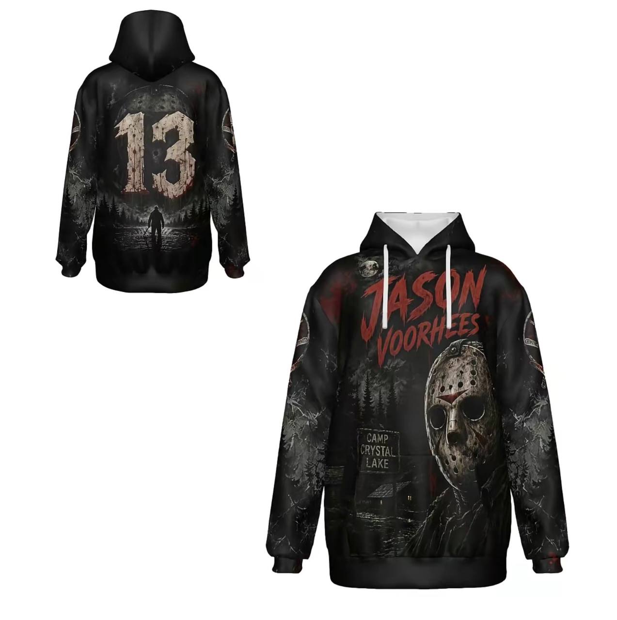 Halloween Horror Classic Villains Pullover Hoodie With Front Kangaroo Pocket, 3D Full Print Casual Sweatshirt, Spooky Movie Graphic Street Hoodie For Men & Women