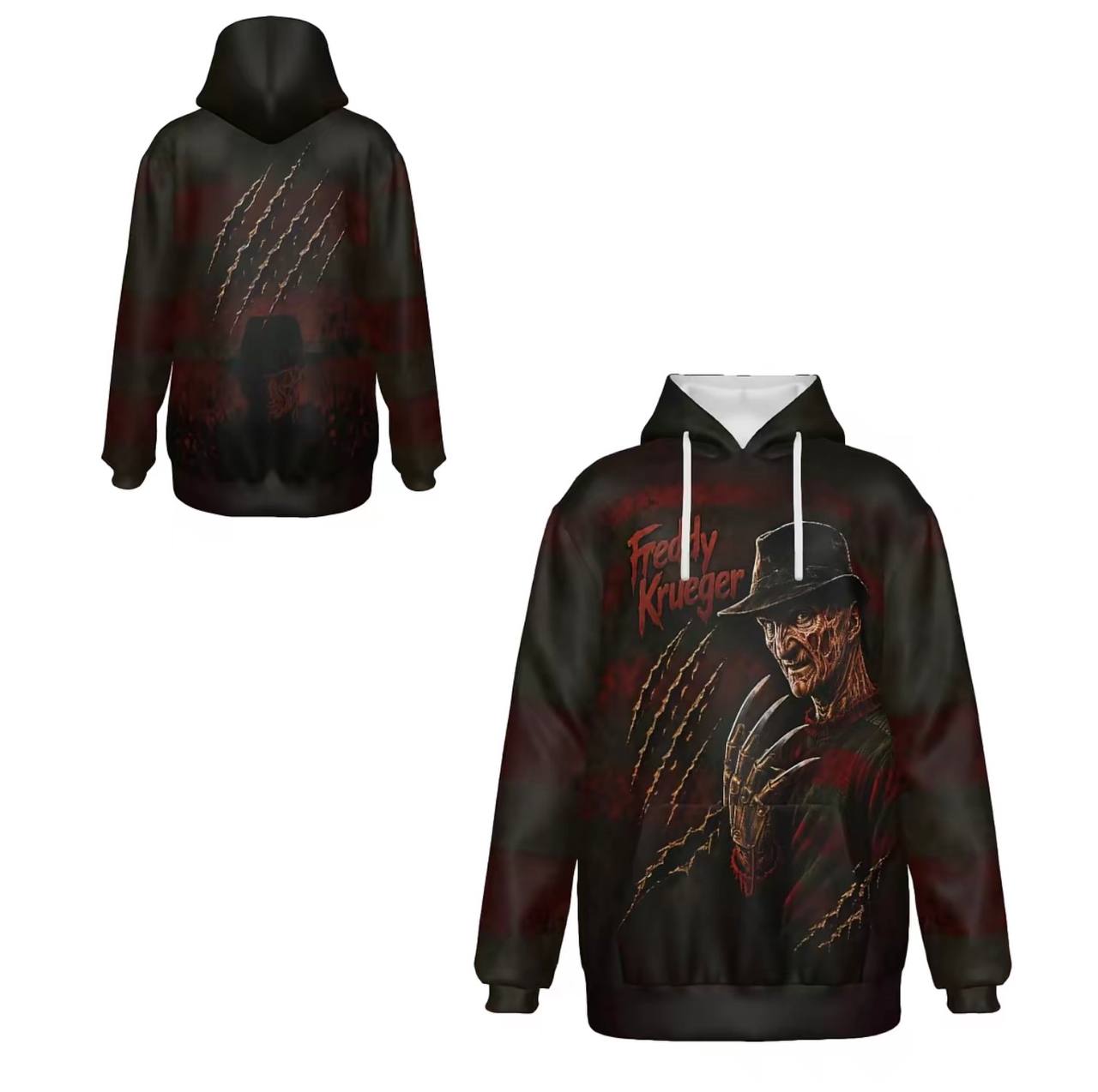 Halloween Horror Classic Villains Pullover Hoodie With Front Kangaroo Pocket, 3D Full Print Casual Sweatshirt, Spooky Movie Graphic Street Hoodie For Men & Women