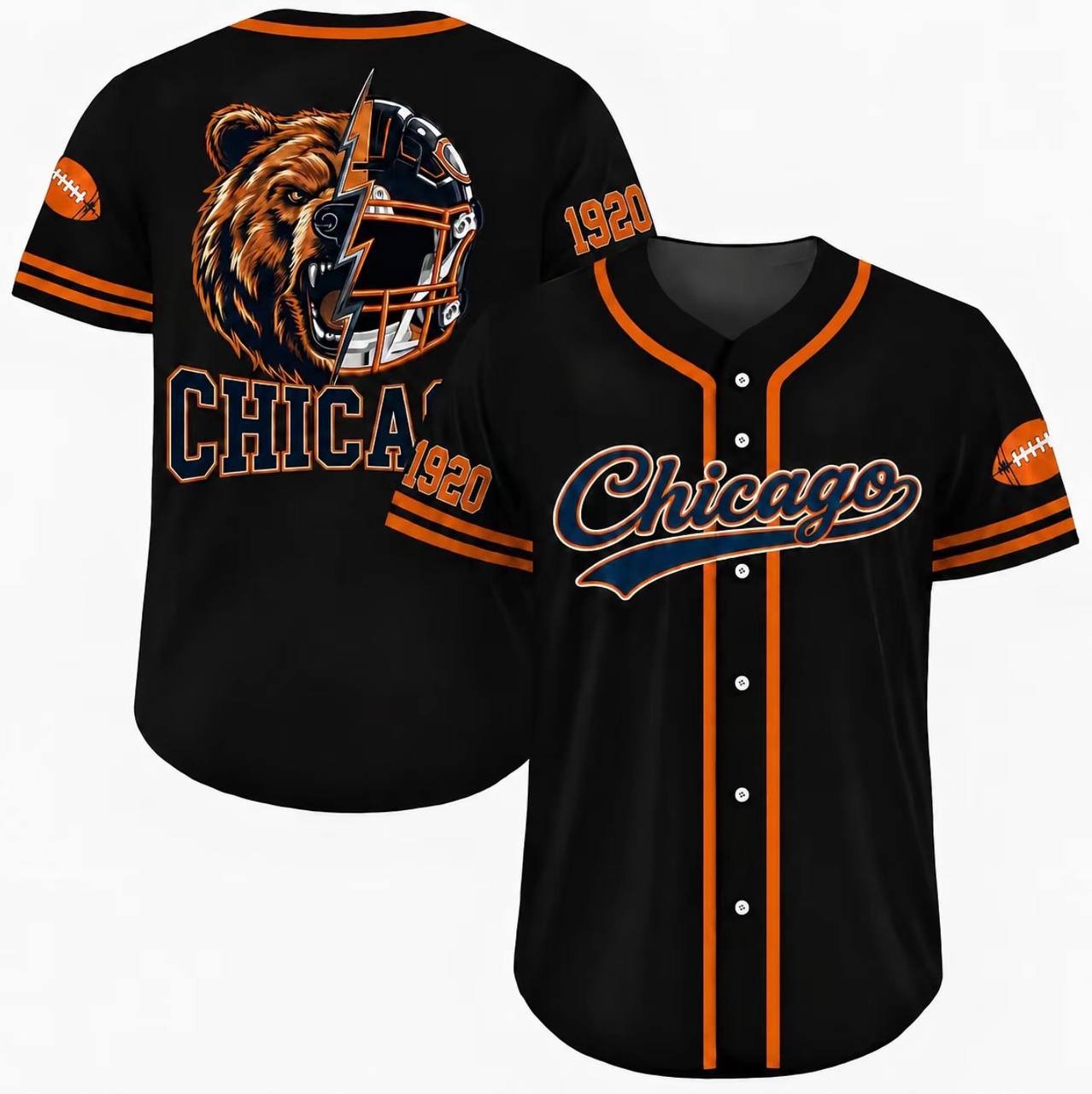Football Team Baseball Jersey, Game Day Shirt for Football Lover, Black Orange Navy Baseball Jersey Uniform, Sport Casual Everyday Outfits - Colors Available