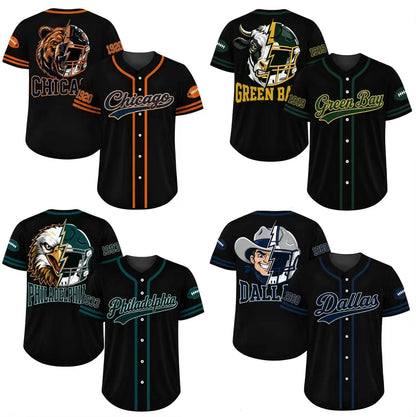 Football Team Baseball Jersey, Game Day Shirt for Football Lover, Black Orange Navy Baseball Jersey Uniform, Sport Casual Everyday Outfits - Colors Available