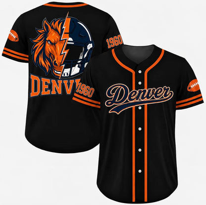 Football Team Baseball Jersey, Game Day Shirt for Football Lover, Black Orange Navy Baseball Jersey Uniform, Sport Casual Everyday Outfits - Colors Available