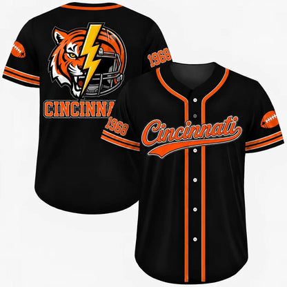 Football Team Baseball Jersey, Game Day Shirt for Football Lover, Black Orange Navy Baseball Jersey Uniform, Sport Casual Everyday Outfits - Colors Available