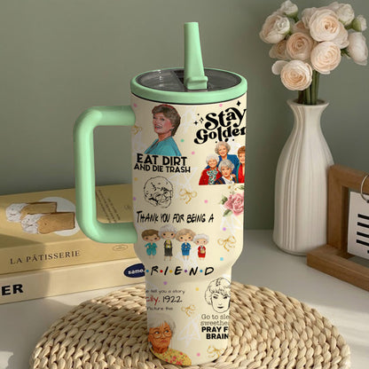 40oz Thank You For Being A Friend Stainless Steel Tumbler with Lid & Straw, Insulated Travel Mug