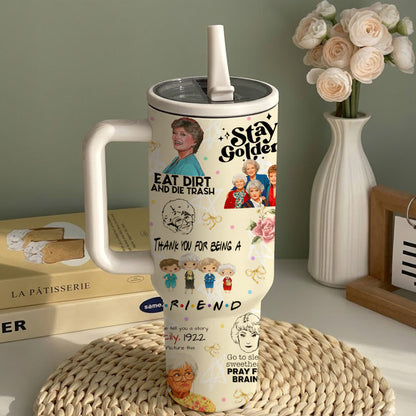 40oz Thank You For Being A Friend Stainless Steel Tumbler with Lid & Straw, Insulated Travel Mug